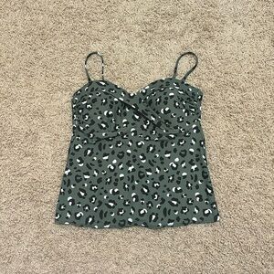 Kona Sol green leopard print tankini swim top